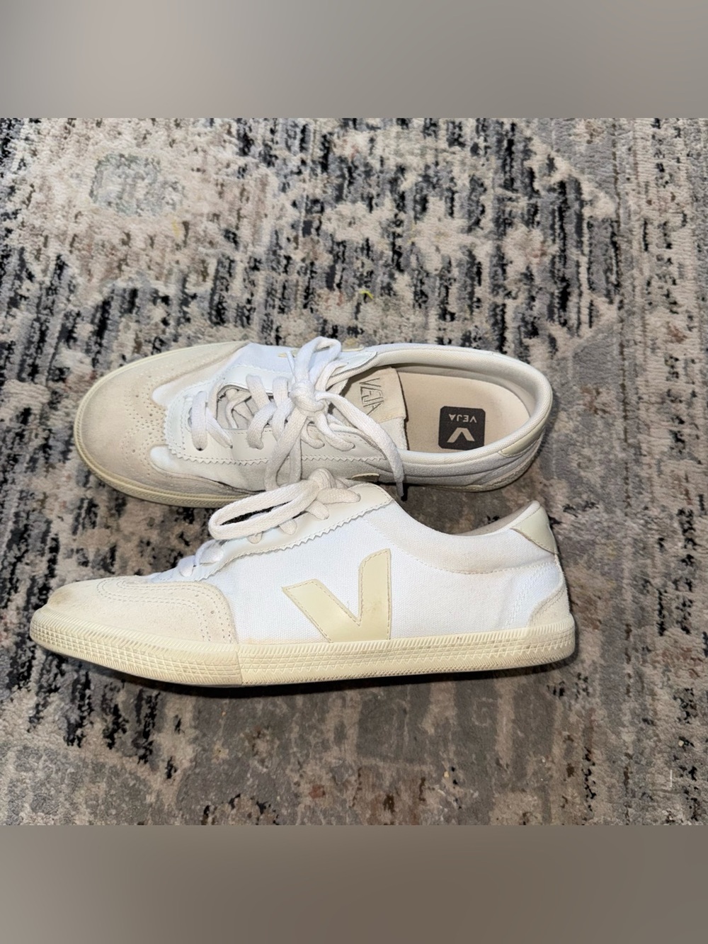 Veja White Canvas Sneakers with Cream V Logo